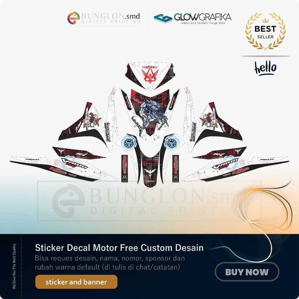 DECAL STIKER MOTOR CUSTOM HONDA VARIO TECHNO PGM-FI125 EDISI GUNDAM PUTIH