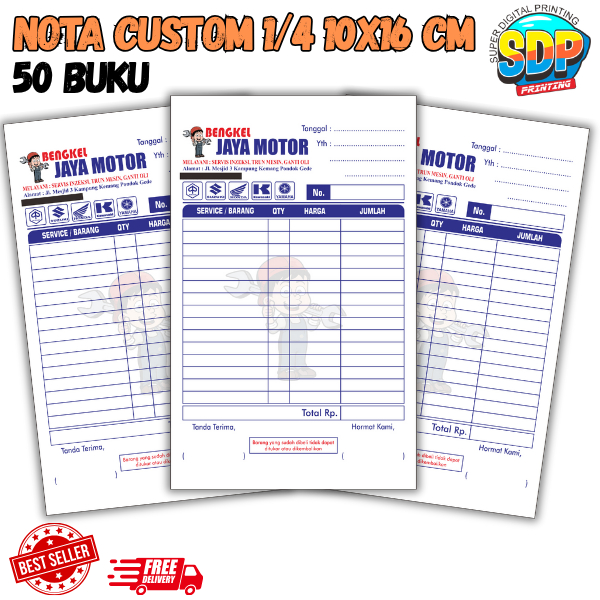 

nota custom 1/4 paketan 50 buku gratis dsain nota standar bon ful color Super Digital Printing