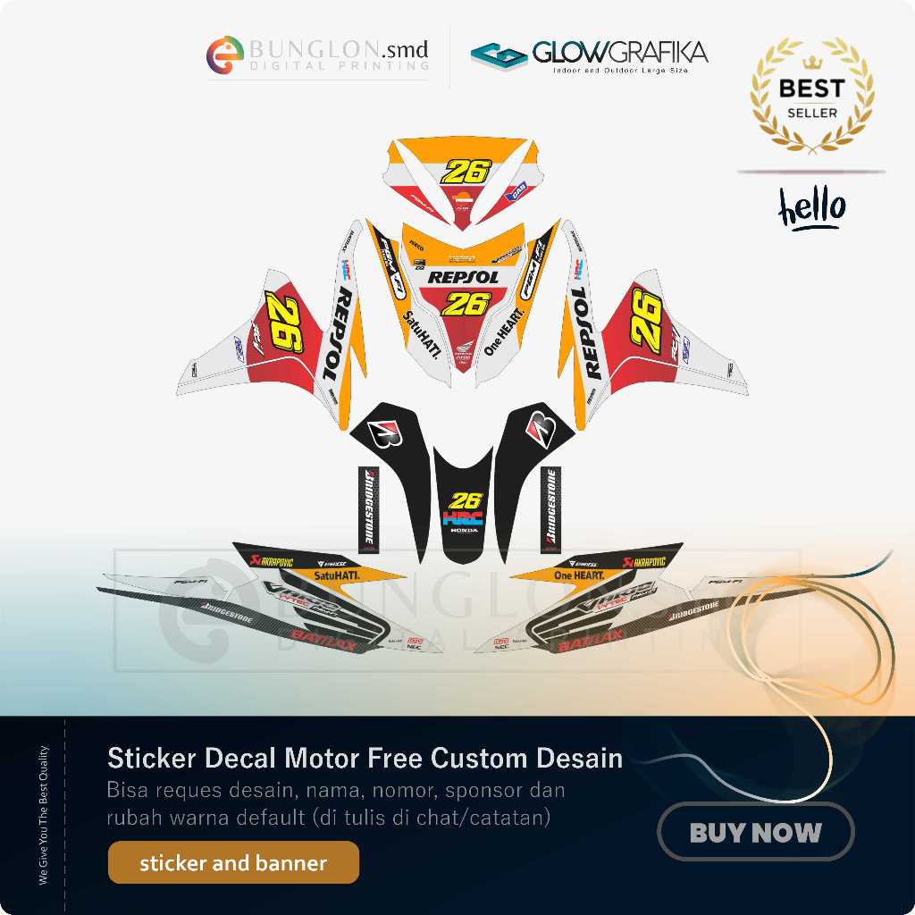DECAL STIKER MOTOR CUSTOM HONDA VARIO TECHNO PGM-FI125 EDISI REPSOL DP 26