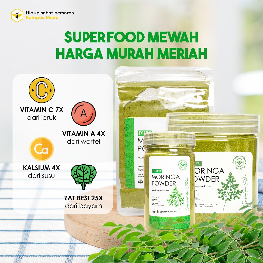 

Pure Organic Moringa Powder / Bubuk Daun Kelor Premium Organik siap seduh Superfood Alami
