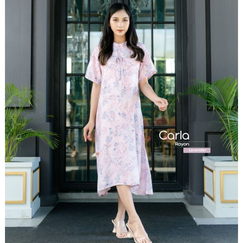 Ghiina Fashion - Carla Dress Rayon Daster Kekinian Gaun Kasual Wanita Kerah Shanghai Elegan Tali Pin