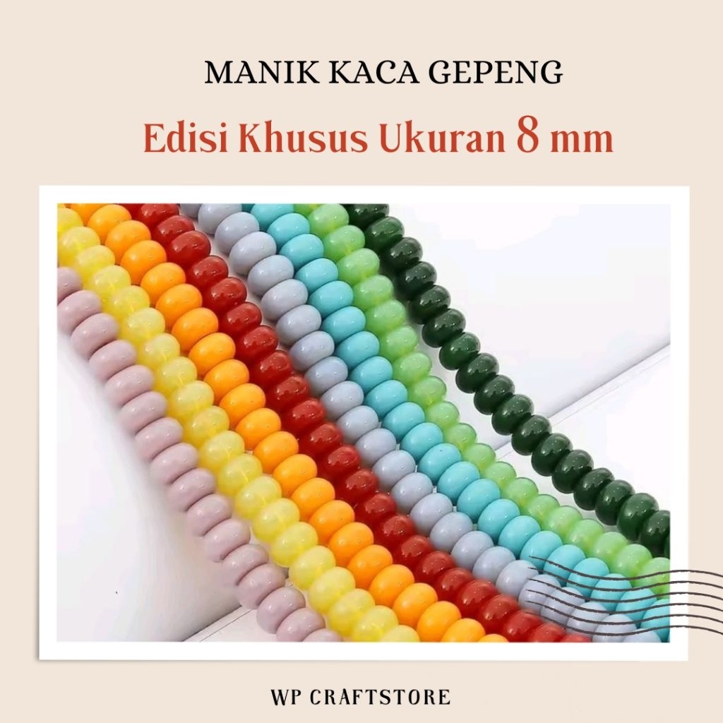 (10 biji) MANIK KACA POLOS GEPENG 8 MM
