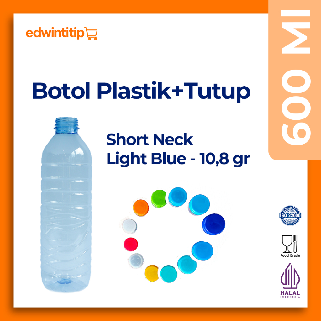Botol Plastik Air Mineral Aqua AMDK 600 ML + Tutup Botol 50 PCS