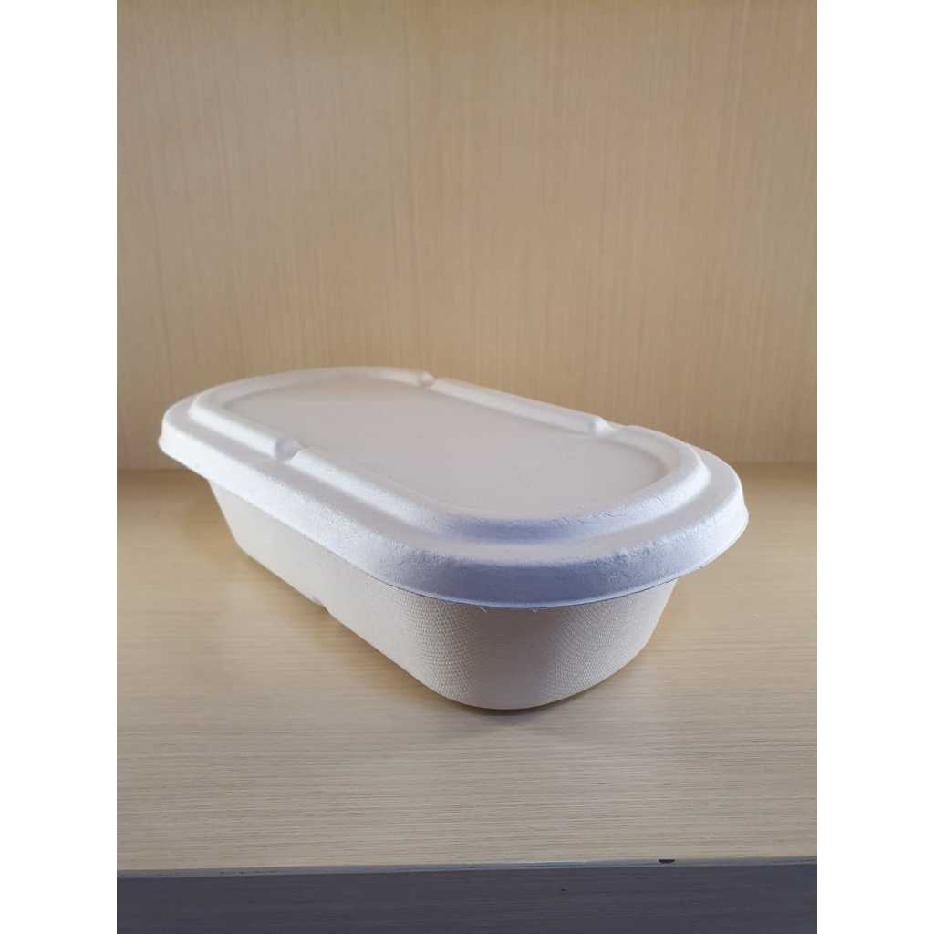 BAGASSE LUNCH BOX OVAL 1000ML TANPA SEKAT + LID