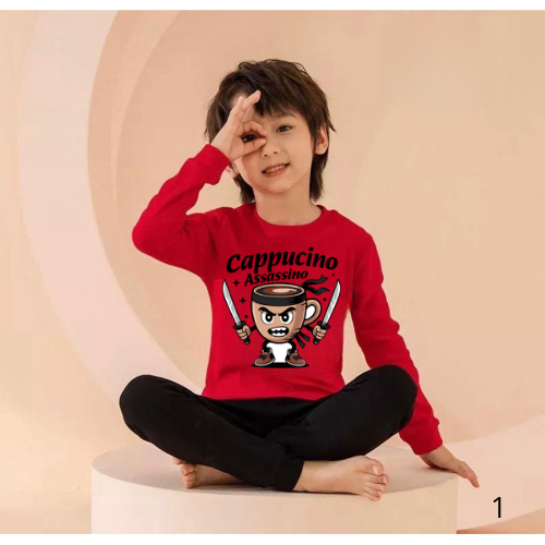 Dealshop Baju Tidur Anak Untuk Umur 1 - 10 Tahun Motif Cappucino Gigi/ Setelan Anak Laki - Laki / St