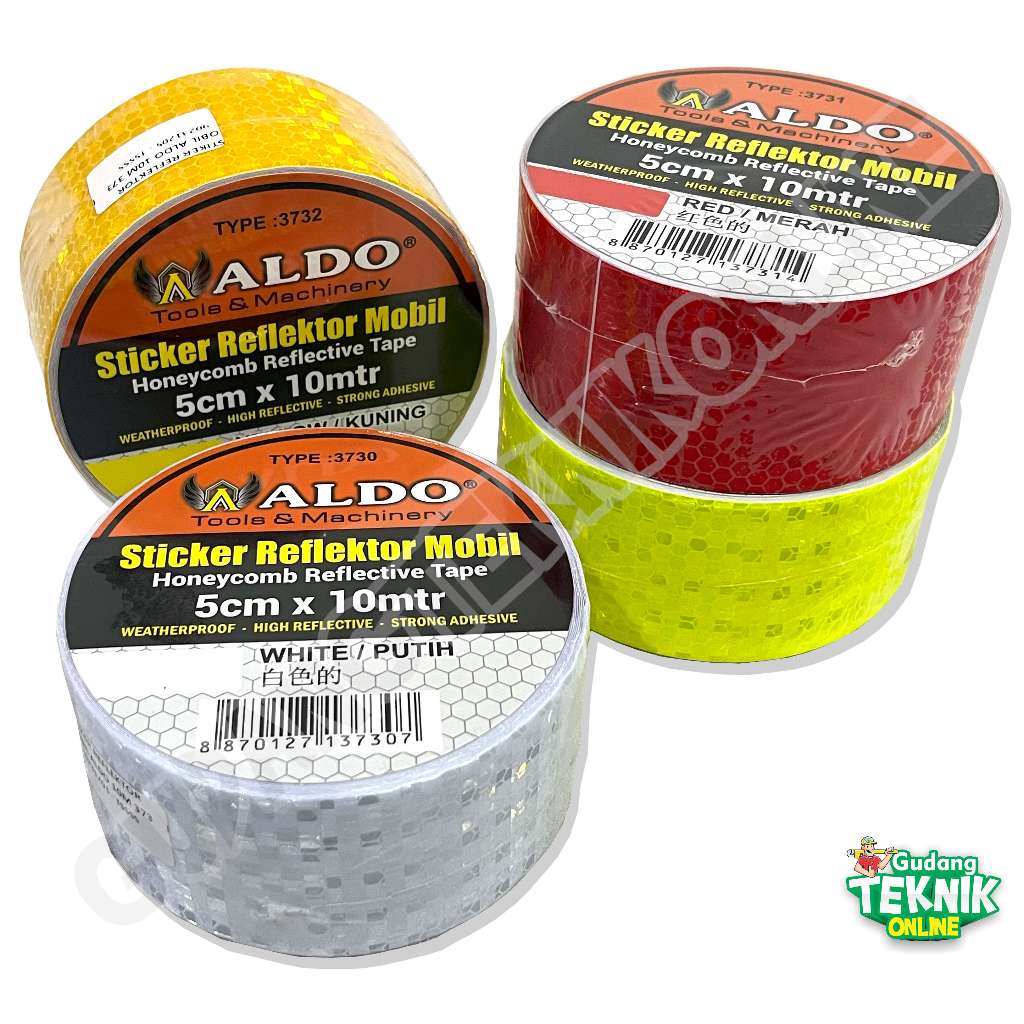 Stiker Reflektor Pemantul Cahaya 10M ALDO PUTIH MERAH KUNING NEON / Sticker Reflector Reflective Kir