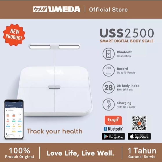 Umeda USS2500 Timbangan Berat Badan Digital 180kg + Body Fat Monitor / Smart Digital Body Scale