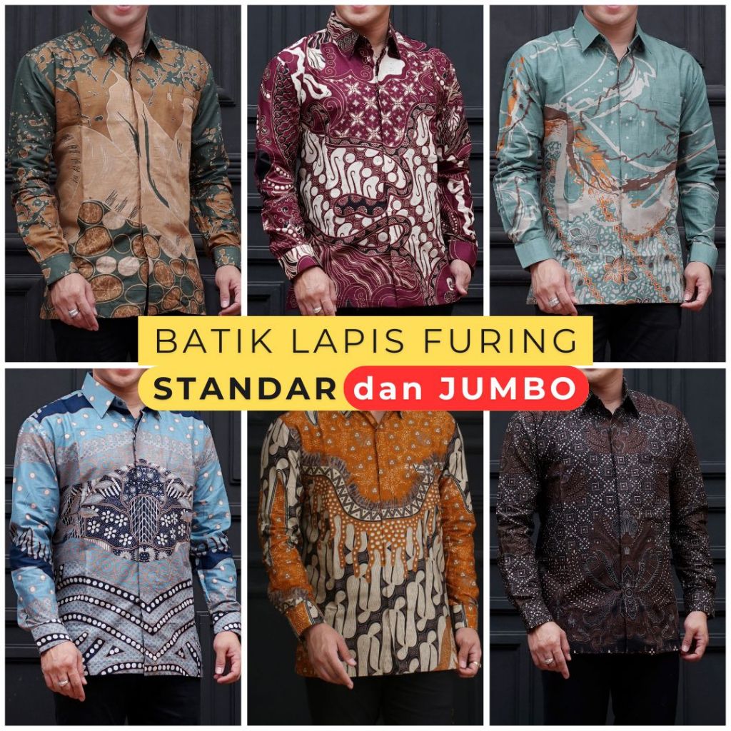 Kemeja Batik Pria Lengan Panjang Lapis FURING Standar JUMBO XXXL 4XL Katun Batik Ambari KOL4