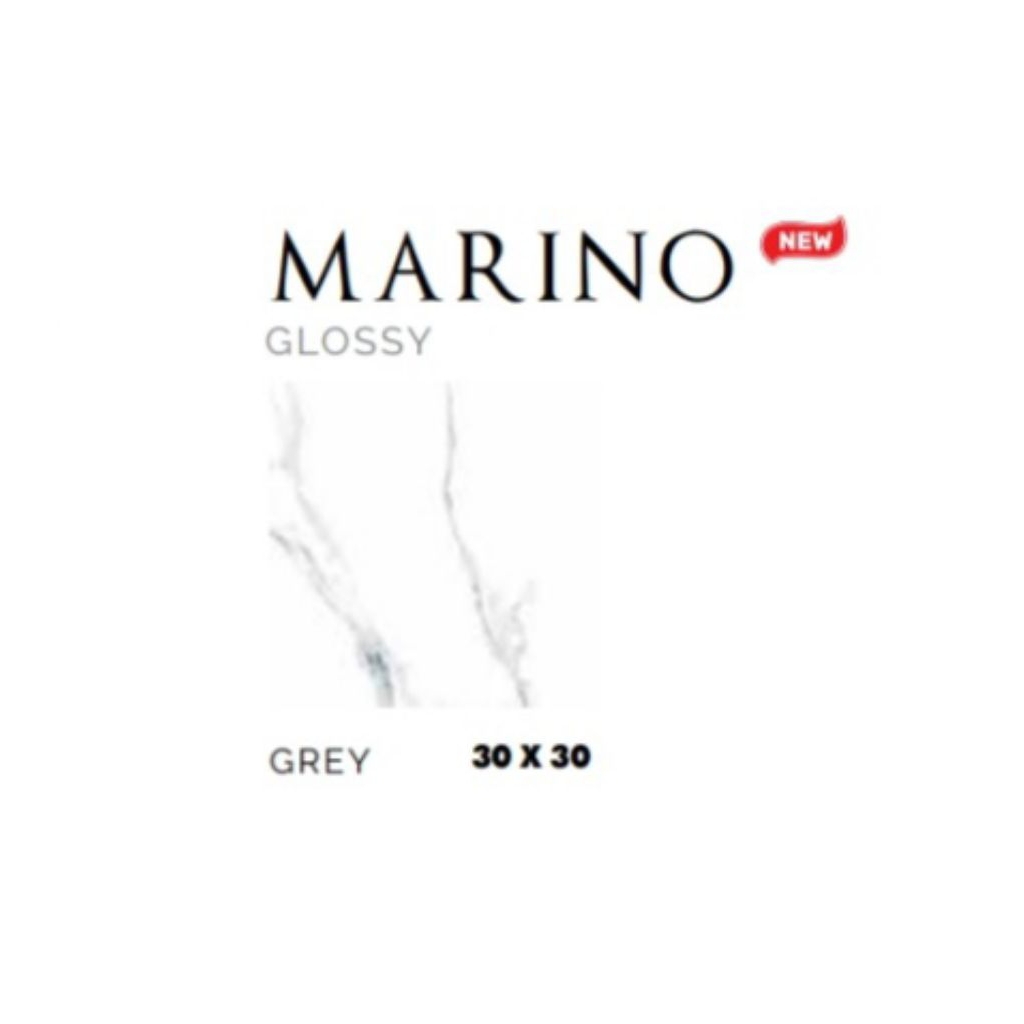 KERAMIK MERK ASIA TILE TIPE MARINO GREY UKIRAN 30X30 WARNA LATAR PUTIH MOTOF CORAK MARBLE ABU PERMUK