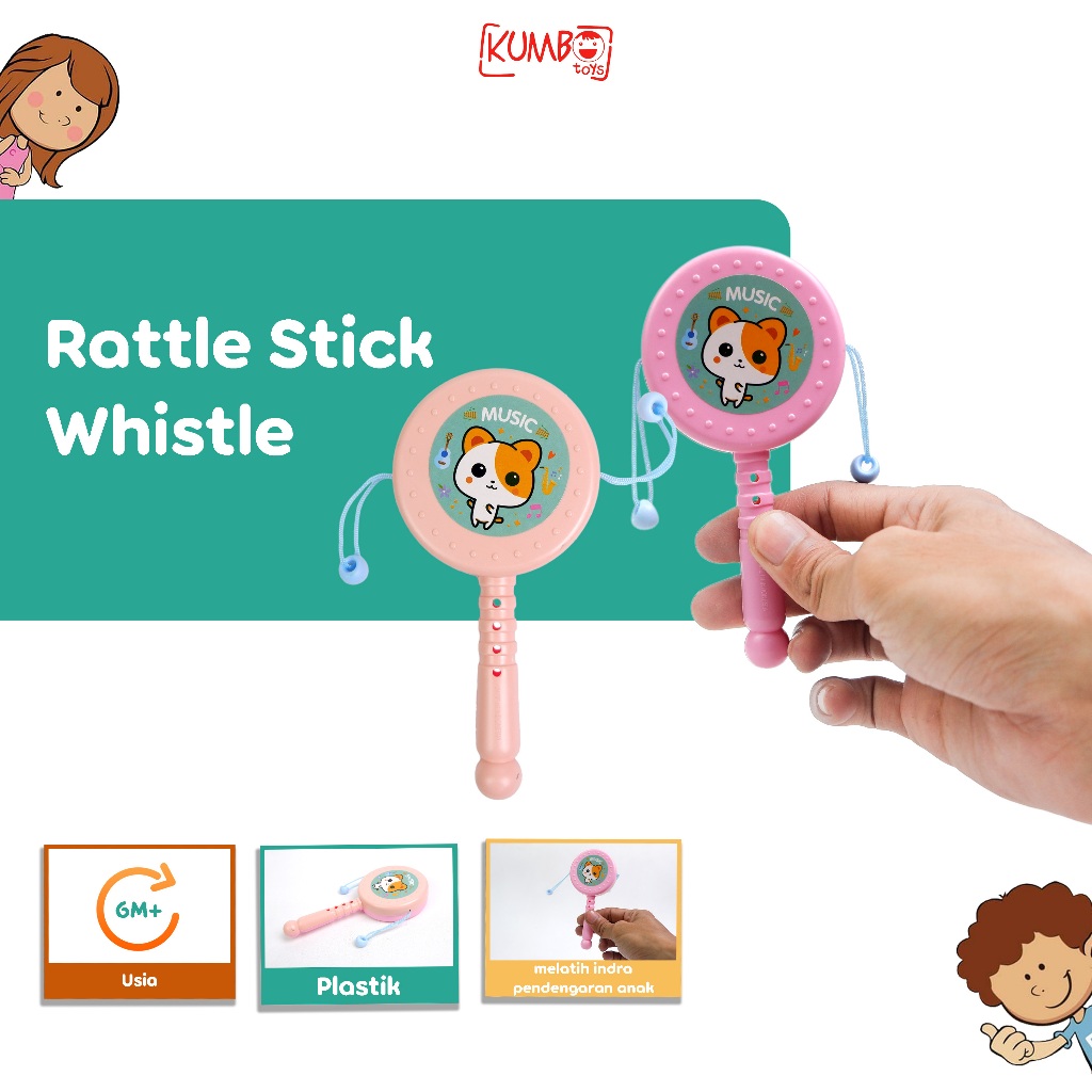 Rattle Stick Whistle Drum Shaker Plus Peluit Mainan Bayi Genggam