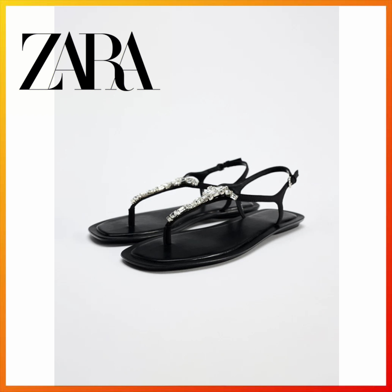 ZARa2025 summer new women's shoes, black flat flip flops, fashionable and versatile, fairy water dia