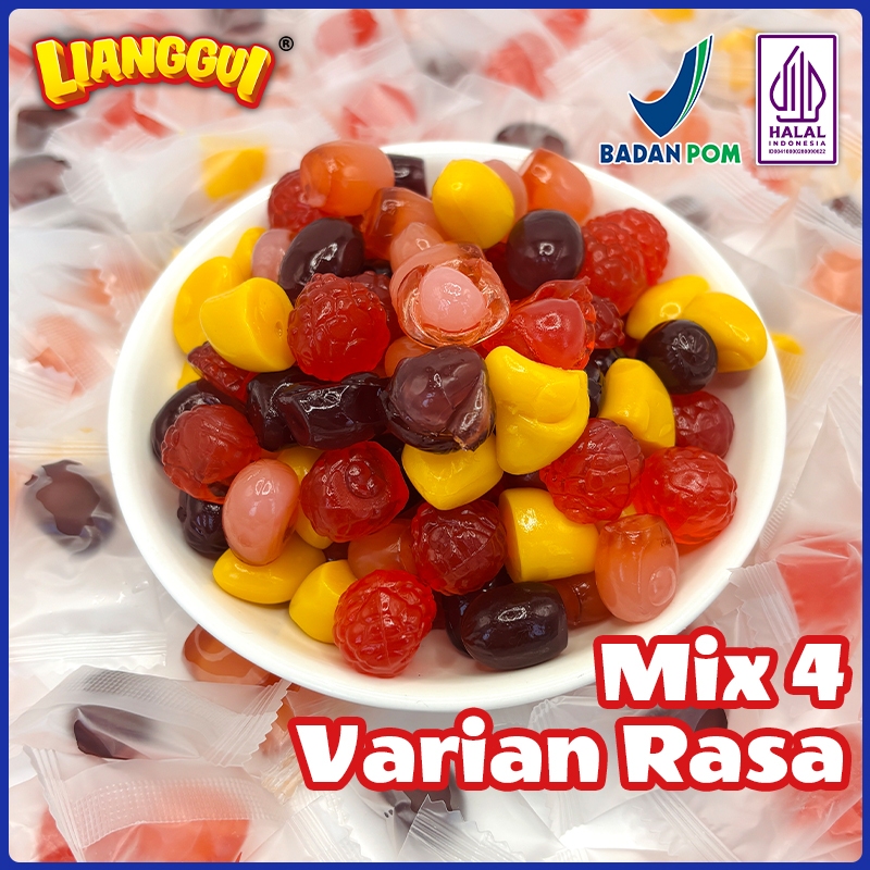 

120pcs Lianggui Permen Kupas HALAL Stroberi Mango Leci Anggur Cemilan Kenyal Manis untuk Anak Kantor