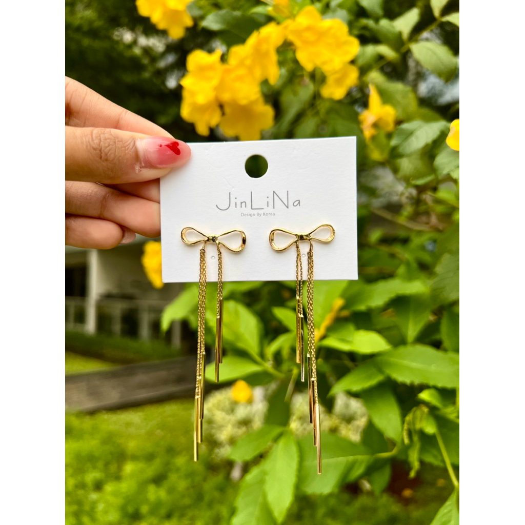 Anting Korea Pita Emas Panjang Elegan – Anting Tusuk Simple Wanita Stylish