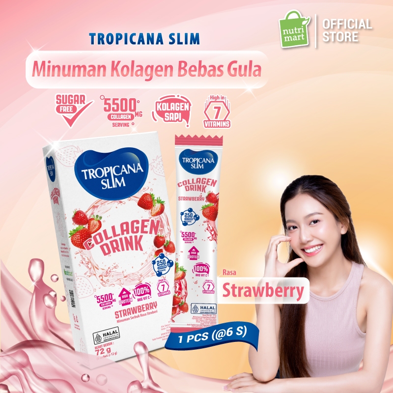 Tropicana Slim Collagen Drink Strawberry Stick (6 sachet) - Kolagen Bebas Gula dengan Glutation