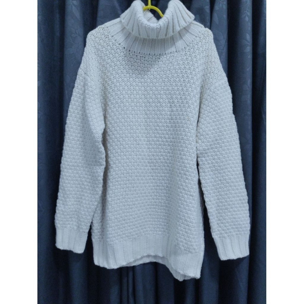 SWEATER RAJUT SEMI MIDI/TUNIK TURTLE NECK BROKEN WHITE - BEAMS BOY