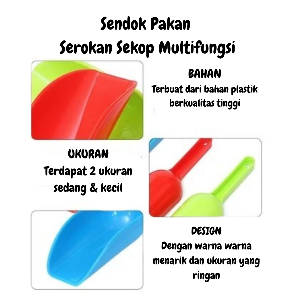 Sendok Pakan Serok Sekop Plastik Multifungsi – 2 Ukuran || Sekop Plastik Serbaguna – Untuk Pakan, Es