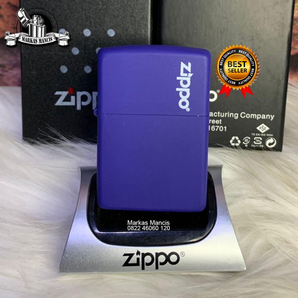 Korek Api Zippo Biru Doff Dengan Logo Bagian Atasnya Premium