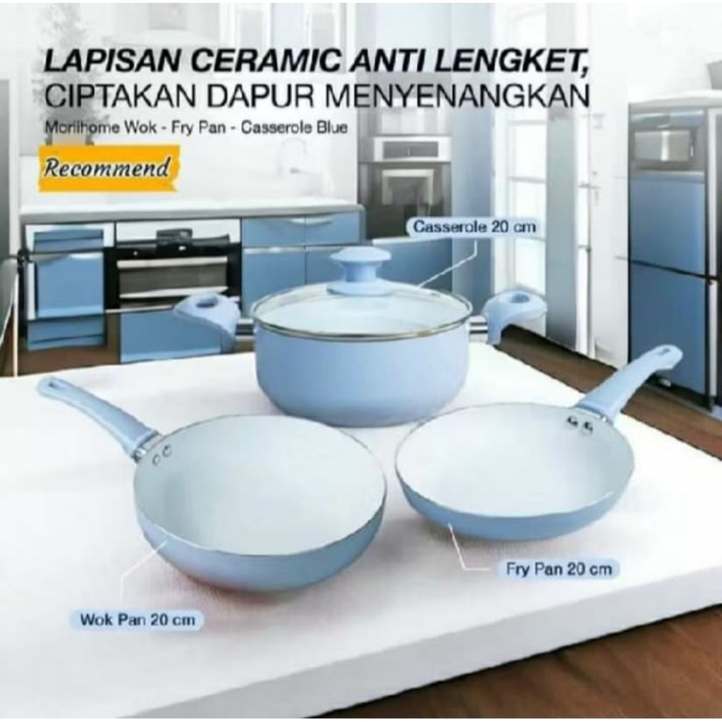 MoriiHome Wok Pan 24 cm / Teflon anti lengket bahan berkualitas Warna Elegant