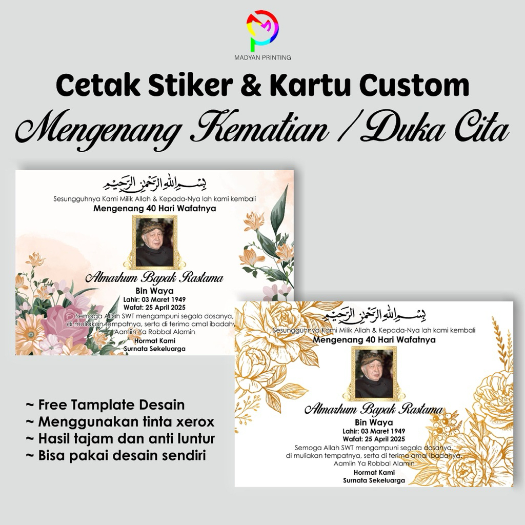 

Cetak Stiker Dan Kartu Custom Mengenang Kematian/Duka Cita
