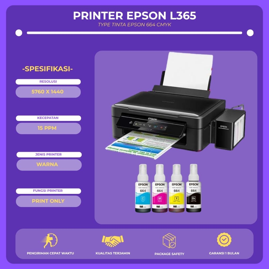 Printer EPSON L365 Color | Print Scan Copy | Tinta Baru Nozzle Full