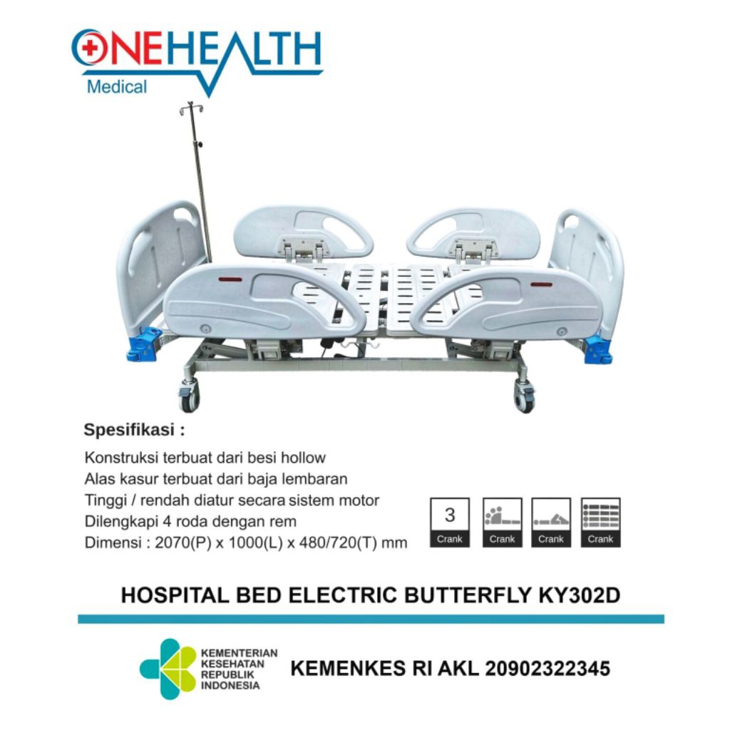 GTT Luna Life Hospital Bed 3 Crank Electric B5E(K) Bed Pasien with remote / Ranjang Pasien Elektrik 