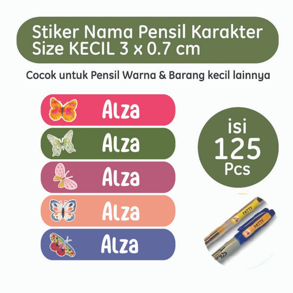 

125 PCS Stiker Label Nama Custom Ukuran Kecil / Stiker Pensil