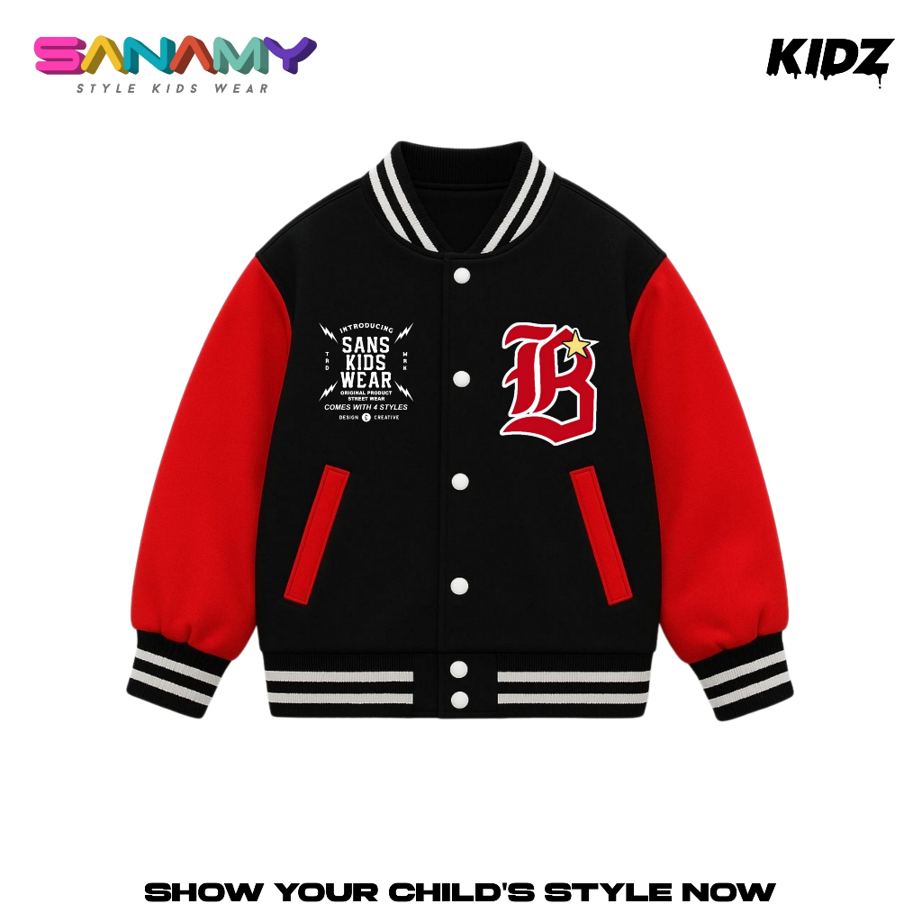 Sanamy Varsity Jaket Baseball Anak Laki Laki Dan Perempuan Comes White Usia 5-12 Tahun Initial B
