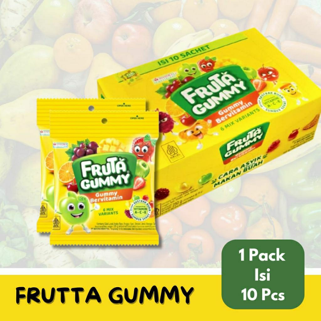 

Permen Fruta Gummy rasa buah kemasan Box isi 10 sachet