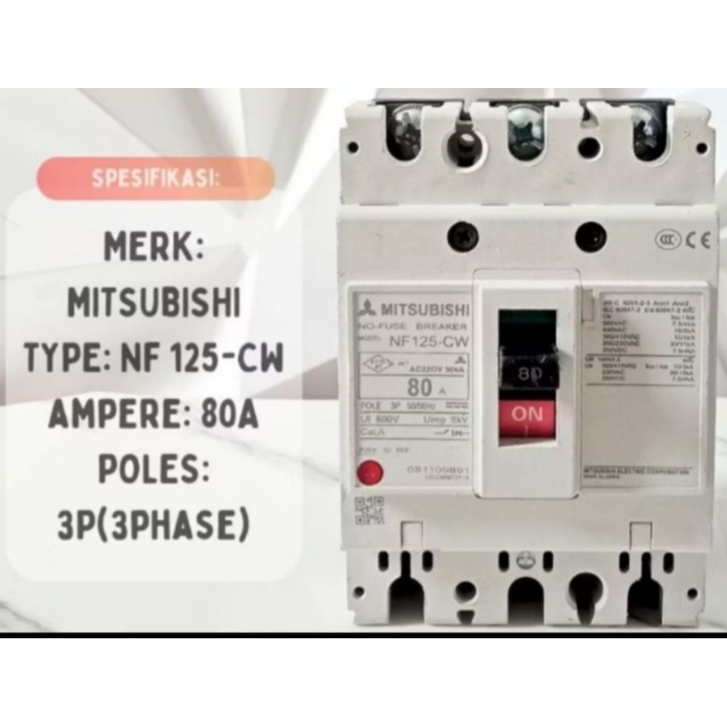 MCCB breker MiTSUBISHI 3phase  NF-125-CW 80A second orignal