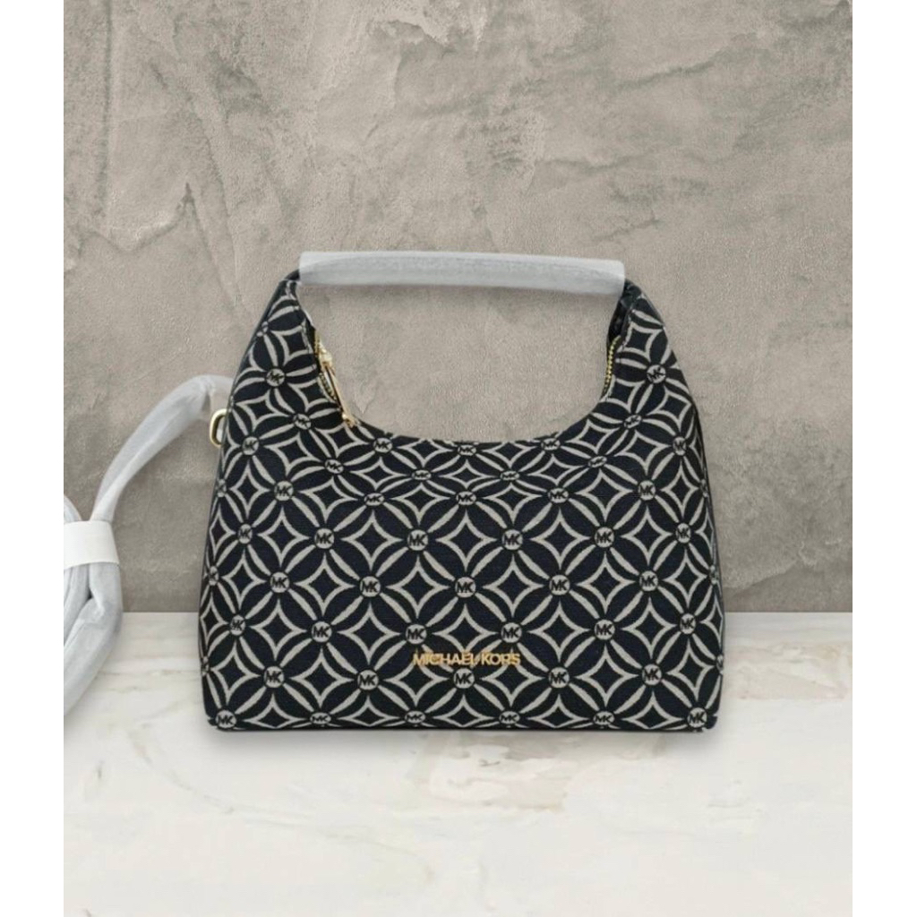 Ready MK Ember Small Logo Jacquard Messenger Bag in Black