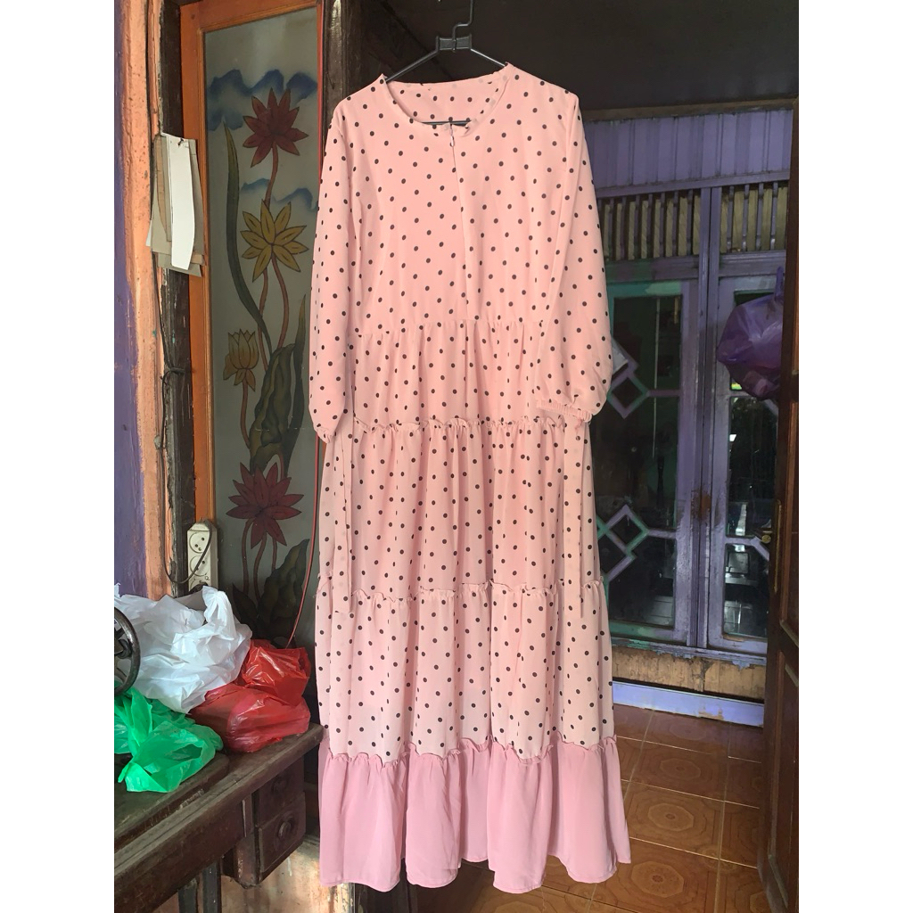 gamis ceruty polkadot