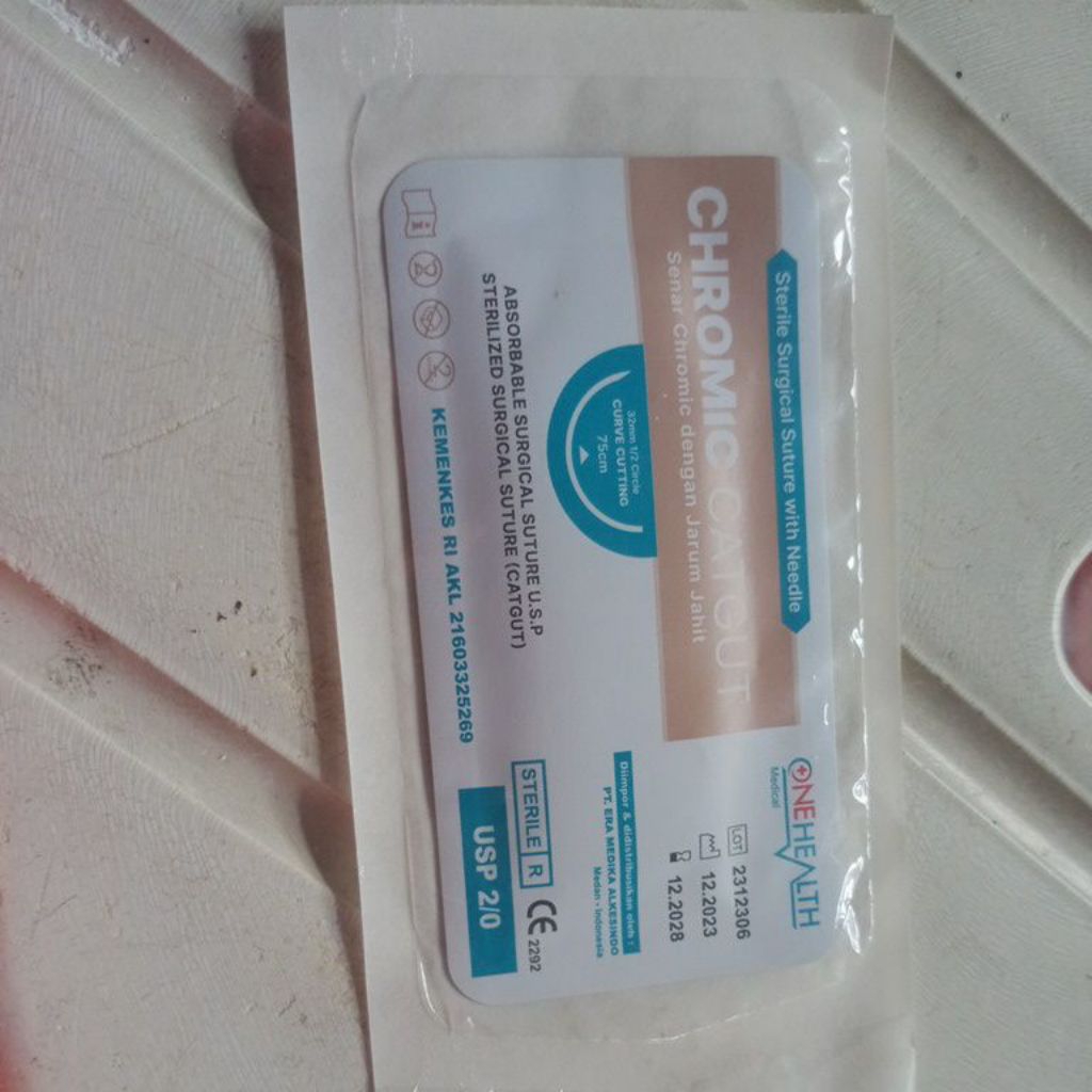 catgut chromic 2/0+jarum onehealth benang jahit chromic 2/0+jarum