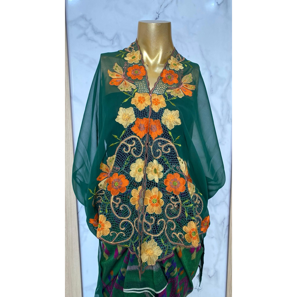 kain kebaya bordir  hijau botol
