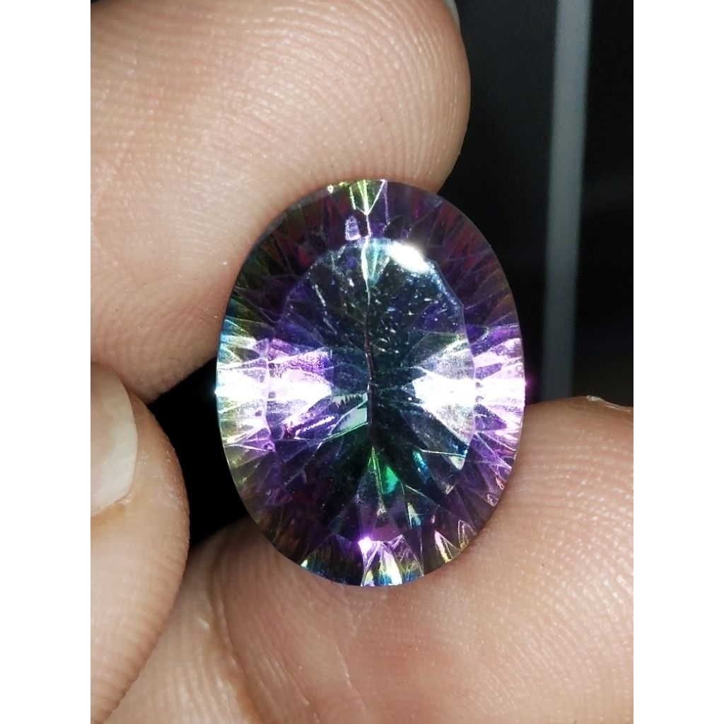 Natural Mystic Quartz Memo 16 x 12 x 7.5 mm 10.2 Ct Kecubung Pelangi Rainbow Oval Concave Cutting YG