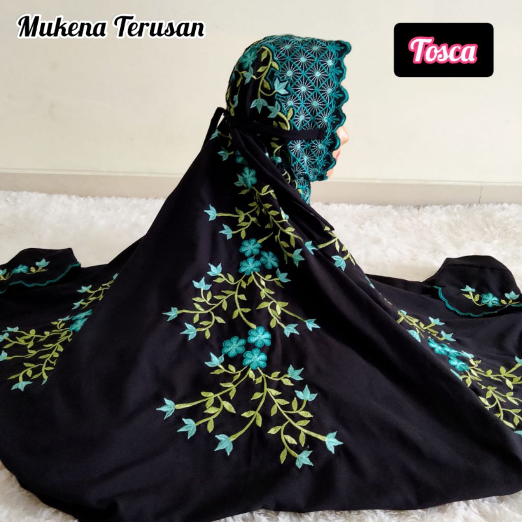 Mukena Lajuran /Terusan Dewasa Bordir Katun Micro Warna Hitam Bordir Bunga Mukenah Dewasa langsungan