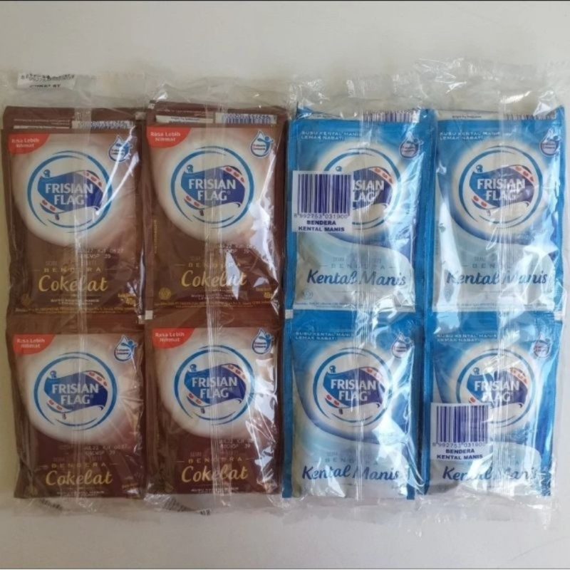 

Susu Kental Manis Frisian Flag Putih Coklat Kemasan Renceng 38g / Susu Kental Manis SKM Frisian Flag Renteng isi 6 Susu Bendera