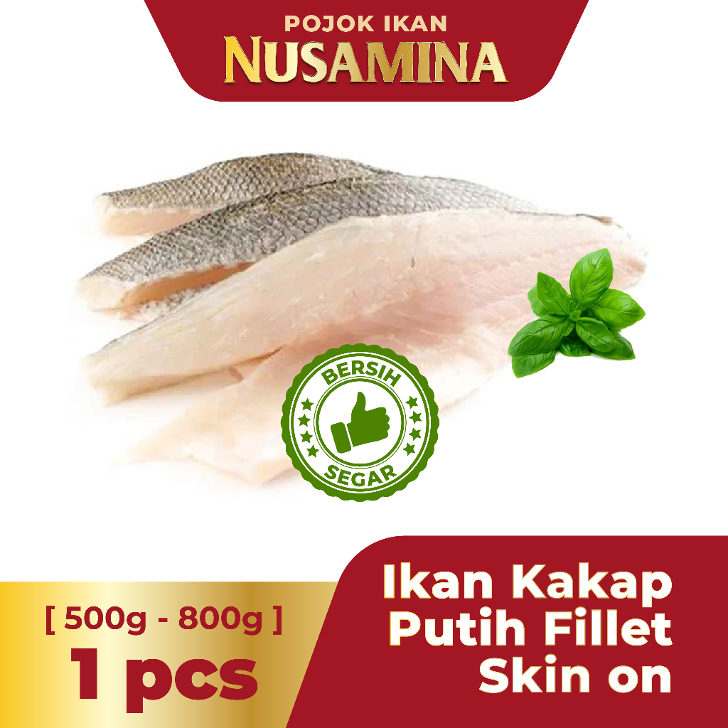 

Nusamina Ikan Kakap Putih Fillet Skin On Bersih Segar Frozen 500g
