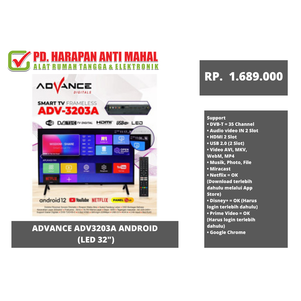 ADVANCE ADV3203A ANDROID (LED 32")/ TV ANDROID ADVANCE 32INC/ TV SMART ANDROID
