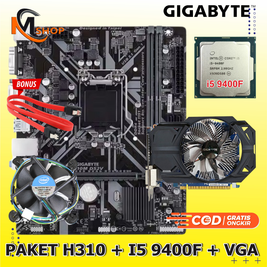 Paket Mainboard Motherboard Mobo H310 LGA 1151 DDR4 dan Processor i5 9400F dengan VGA GTX 750 / GTX 