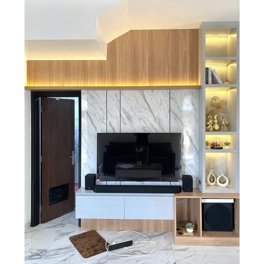 Backdrop TV Minimalis HPL LED | Kediri Blitar Tulungagung