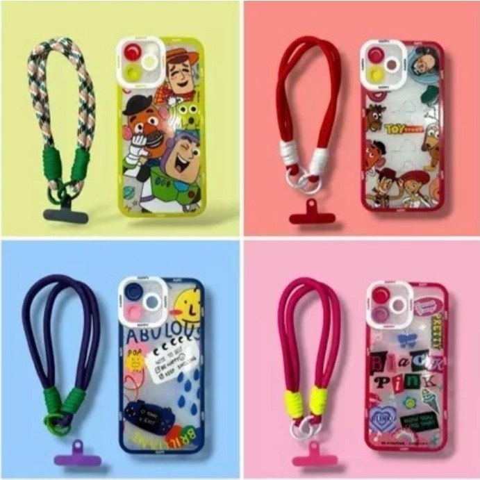 Case Realme C55/C35/C33/C25/C12 Casing Bening Corak+Gantungan HP