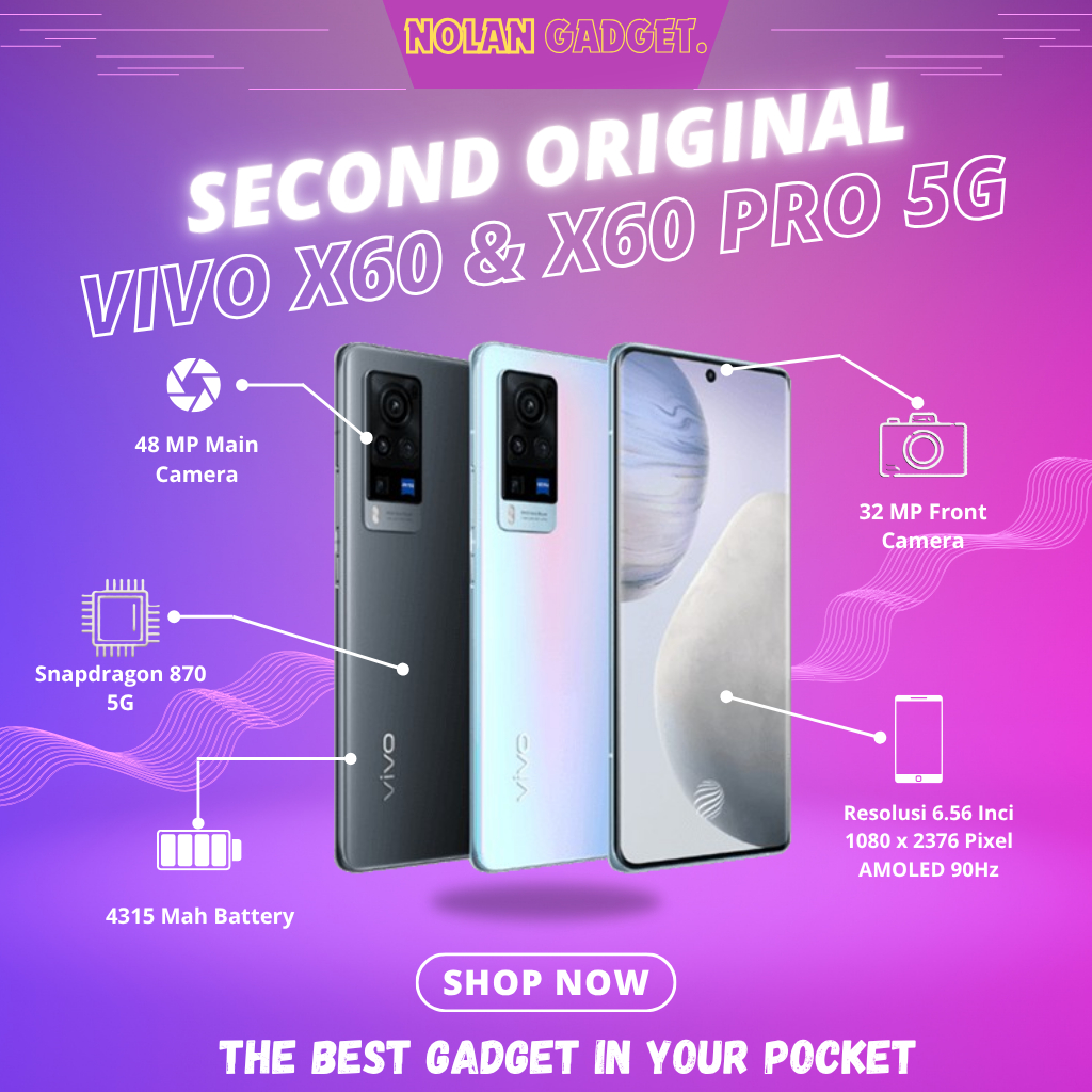 VIVO X60 {5G} & X60 PRO [5G] RAM • 8/128  & 12/256 GB • GOOD LOOKING RESMI INDONESIA FULLSET SECOND 