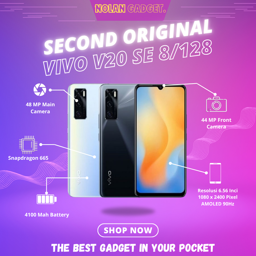 VIVO V20 SE RAM • 8/128 GB • RESMI INDONESIA FULLSET SECOND NOLAN GADGET