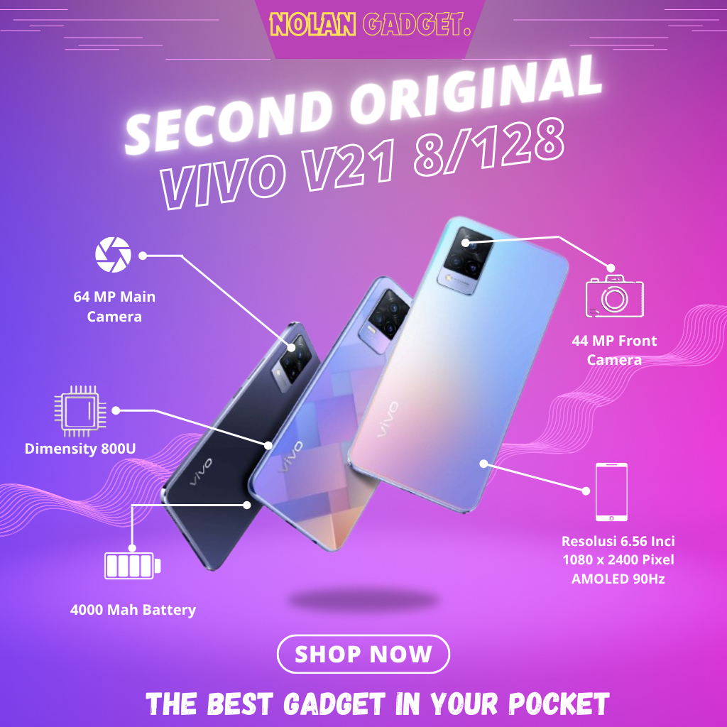 VIVO V21 4G RAM • 8/128 GB • RESMI INDONESIA FULLSET SECOND NOLAN GADGET