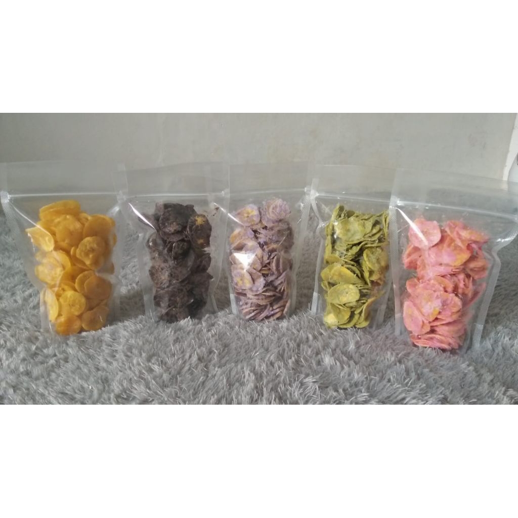 

Kripik pisang tanduk rasa coklat /strawberry/green tea/anggur dan original