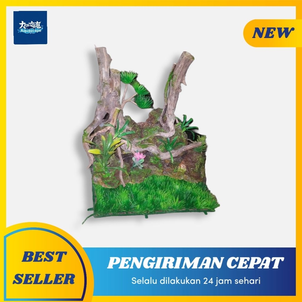 Dekorasi aquarium tebing aquascape ornamen hutan akar rasamala
