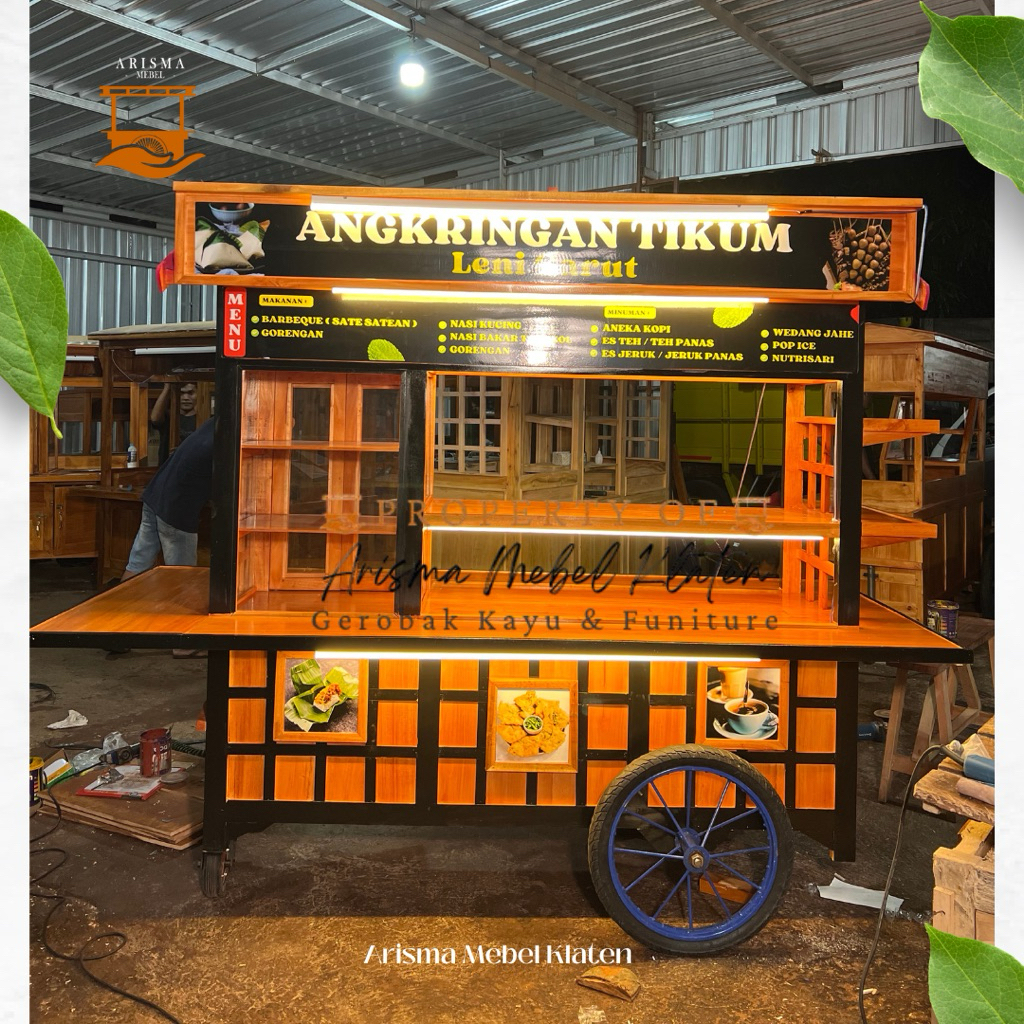 Gerobak Angkringan Kekinian, Gerobak Angkringan Custom Branding, Gerobak Jualan Kekinian, Gerobak Di