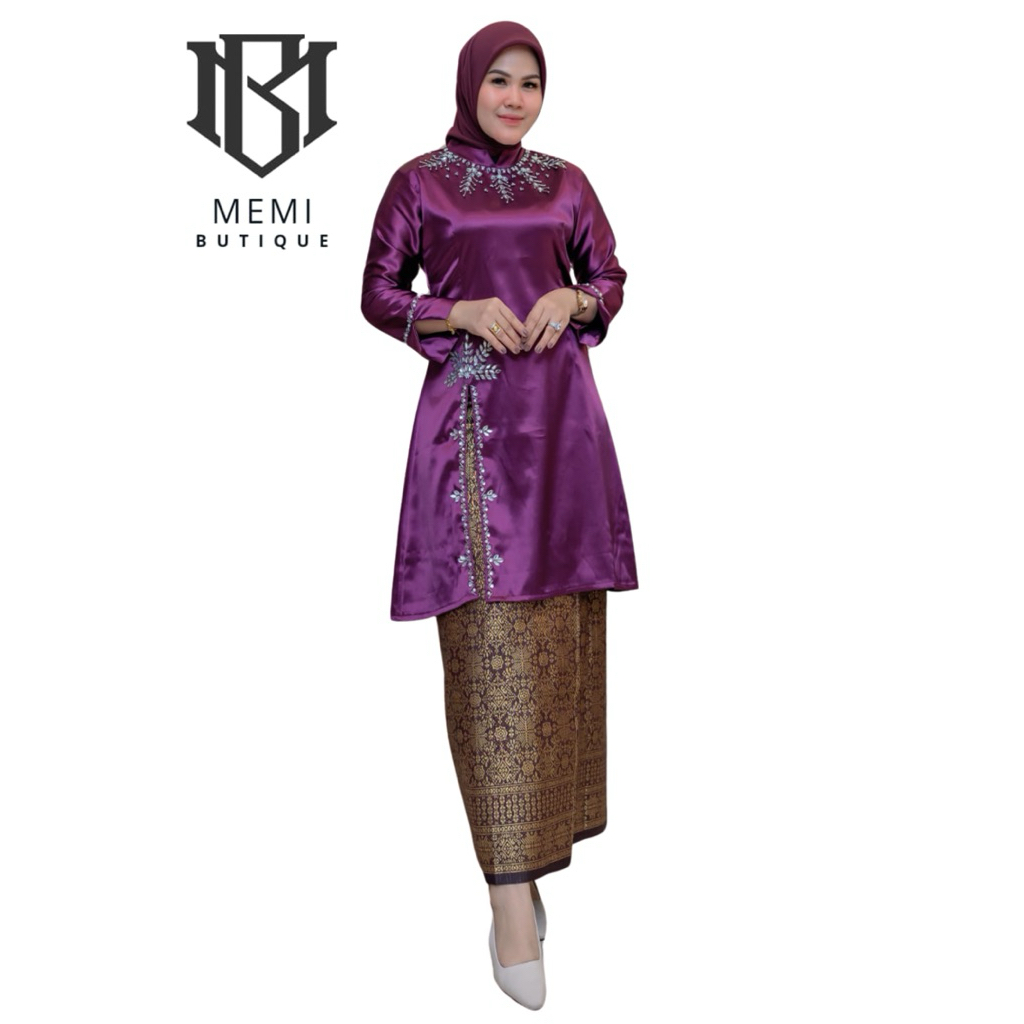 (COD) Setelan Tunik Melayu Airin Bahan Satin Shimmer Size M - XXL baju kurung melayu Baju kurung Mal