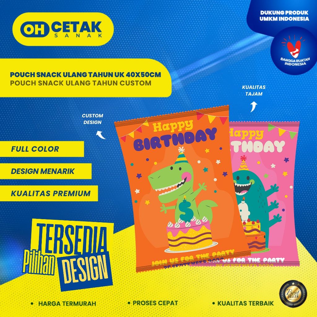 

Pouch Snack Ulang Tahun Anak Ukuran L (40 x 50 cm) / Kantong Souvenir Custom Desain Lucu & Praktis