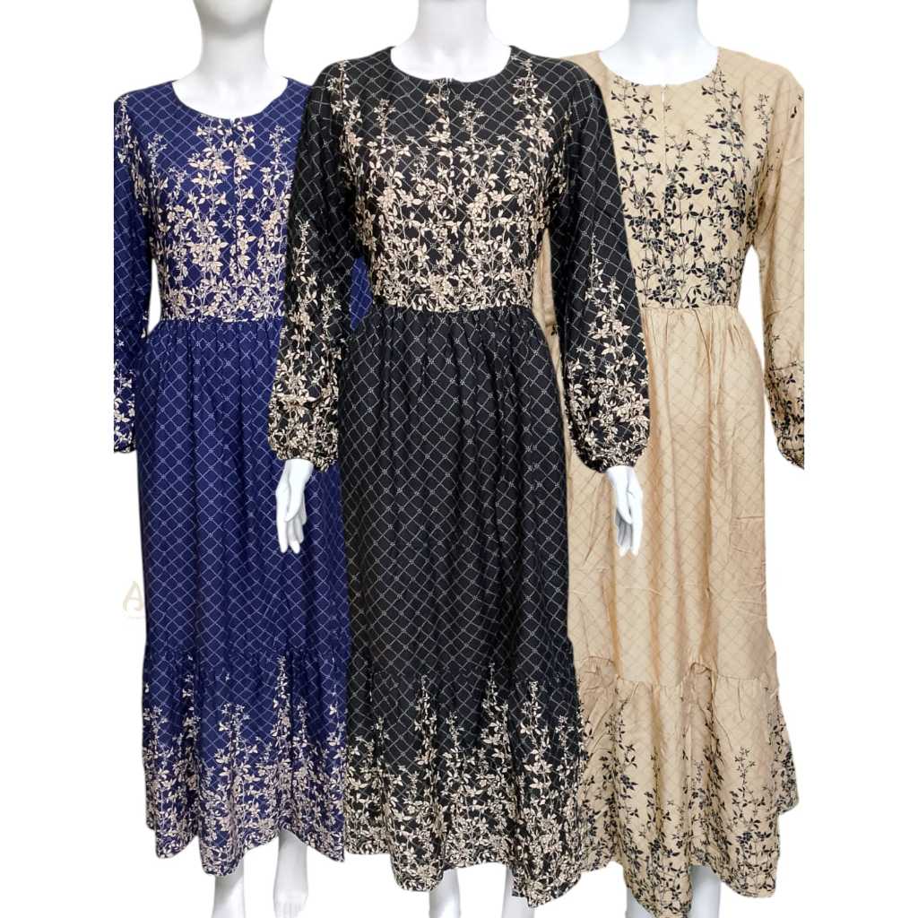MENARIO Gamis Vines Dress Rayon Premium Casual Formal All Size